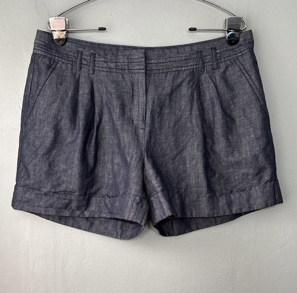 Express Chambray Linen Denim Short Size 12 Pleated Dark Blue Jean Mini 4" Preppy